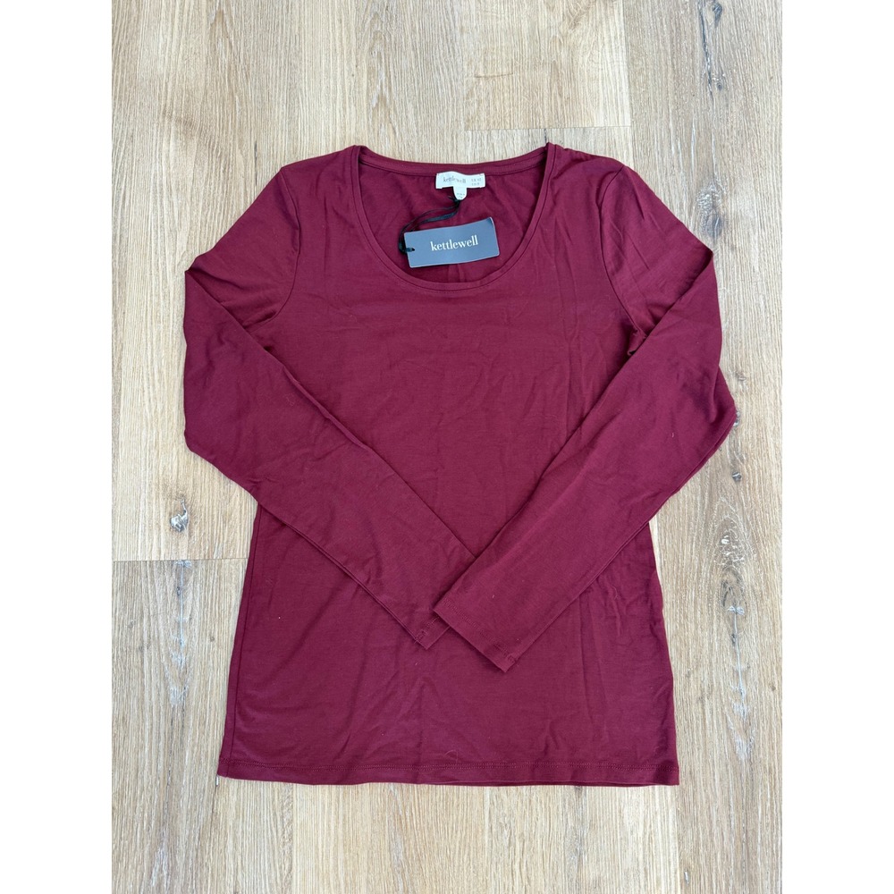 Kettlewell Silky Scoop Neck Top Women US 8 Deep Chestnut Red Long Sleeve Modal